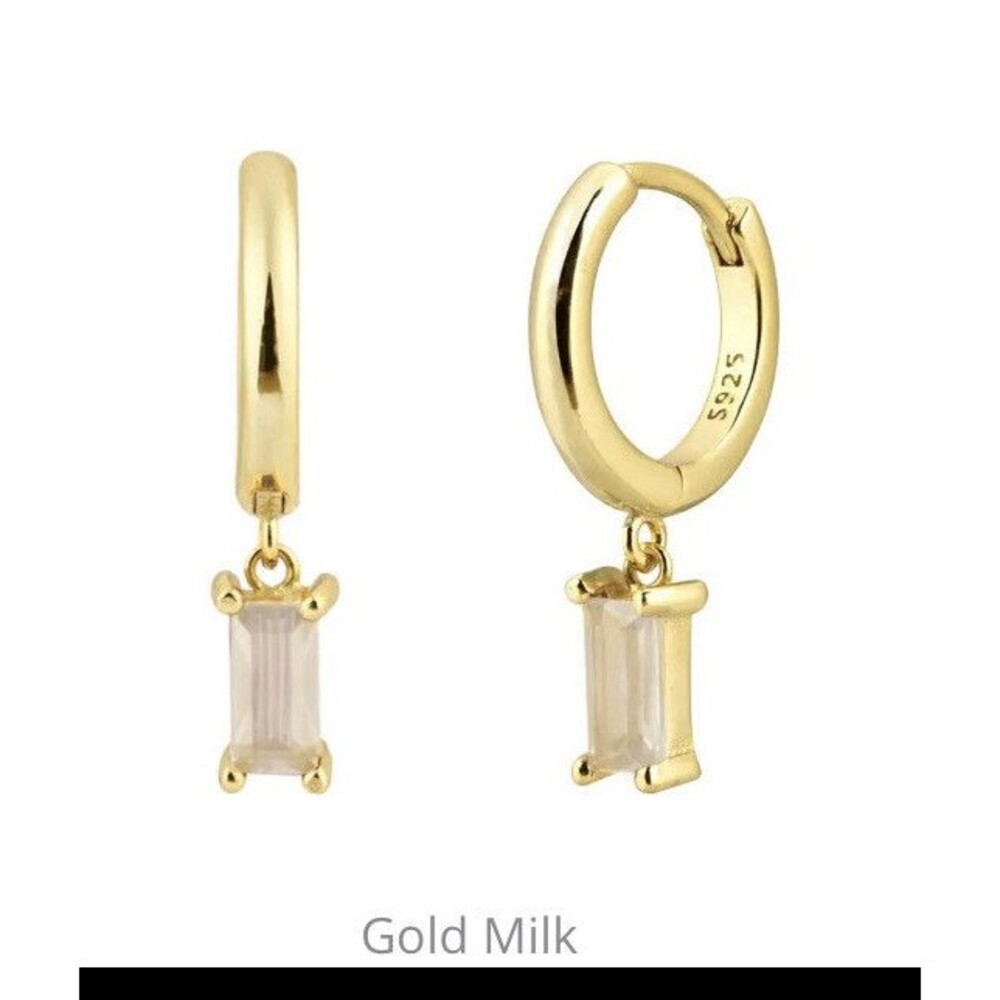 Sterling Silver Gold Milk Crystal Dangling Hoop Earrings Minimalist